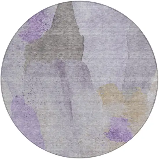 8' Lavender And Gray Round Abstract Washable Indoor Outdoor Area Rug Photo 1