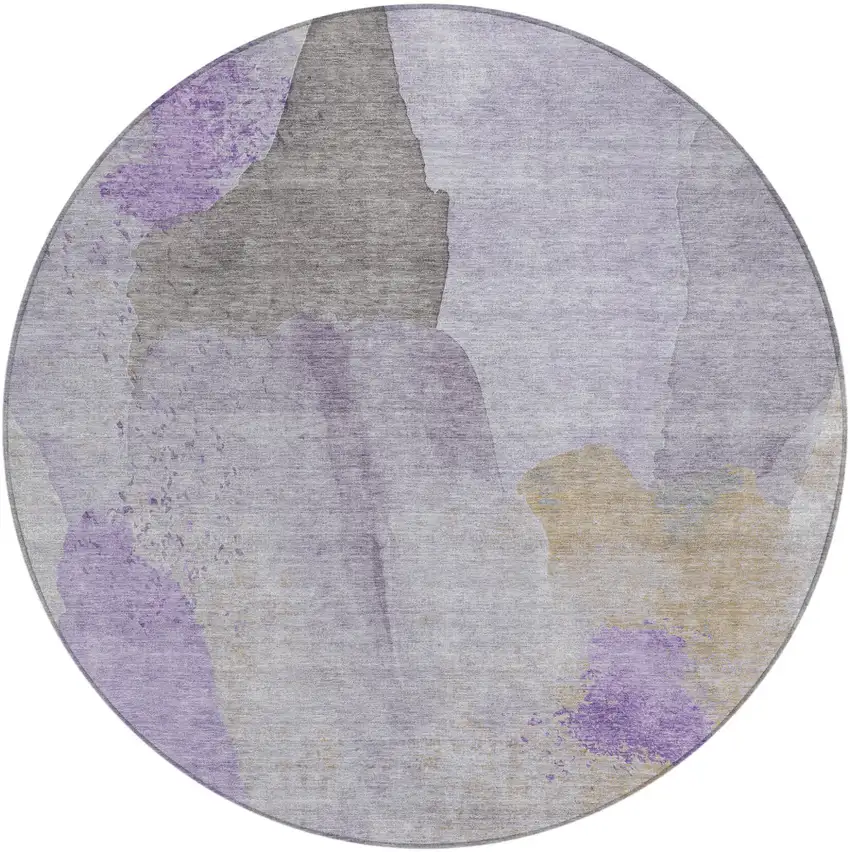 8' Lavender And Gray Round Abstract Washable Indoor Outdoor Area Rug Photo 1