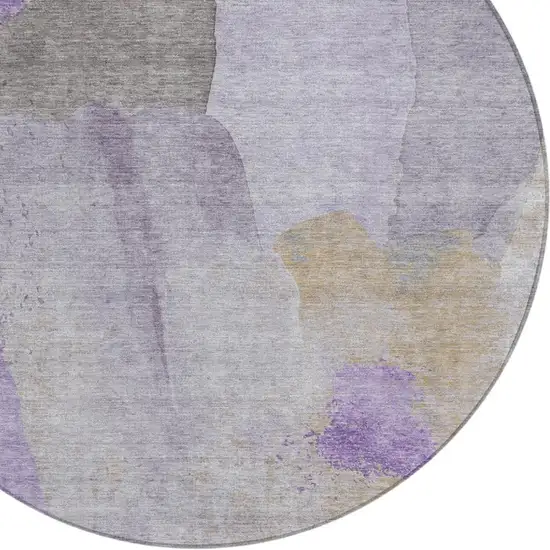 8' Lavender And Gray Round Abstract Washable Indoor Outdoor Area Rug Photo 8