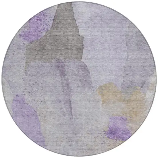 8' Lavender And Gray Round Abstract Washable Indoor Outdoor Area Rug Photo 3
