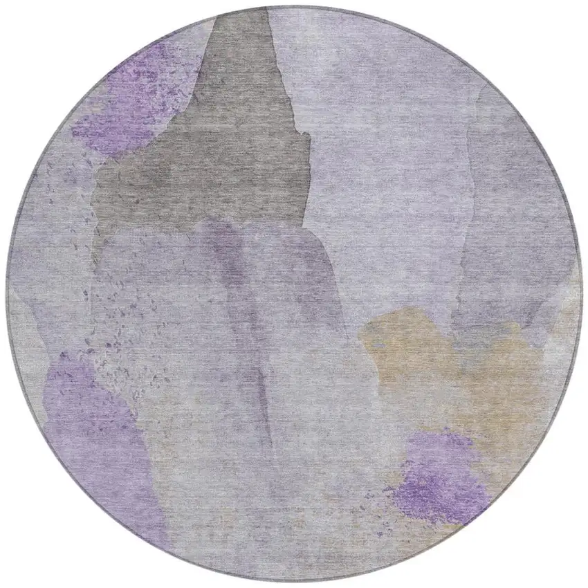 8' Lavender And Gray Round Abstract Washable Indoor Outdoor Area Rug Photo 3
