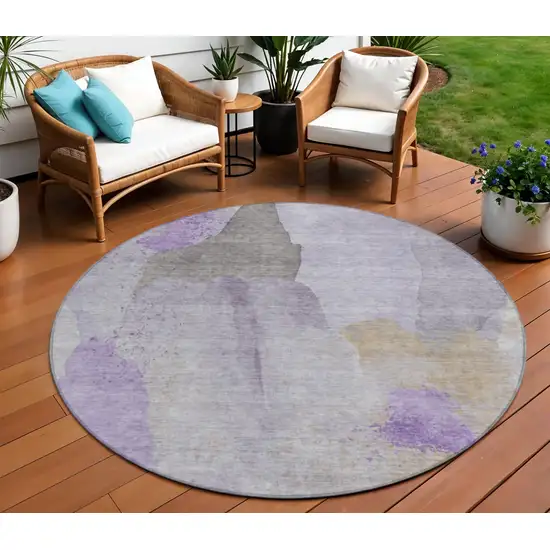 8' Lavender And Gray Round Abstract Washable Indoor Outdoor Area Rug Photo 2