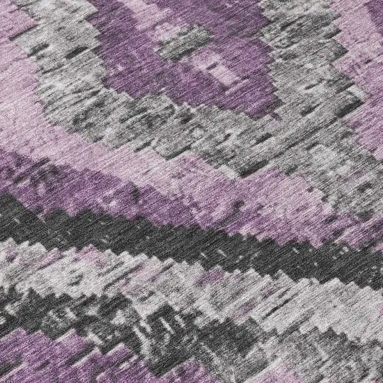 8' Lavender And Gray Round Aztec Washable Indoor Outdoor Area Rug Photo 9