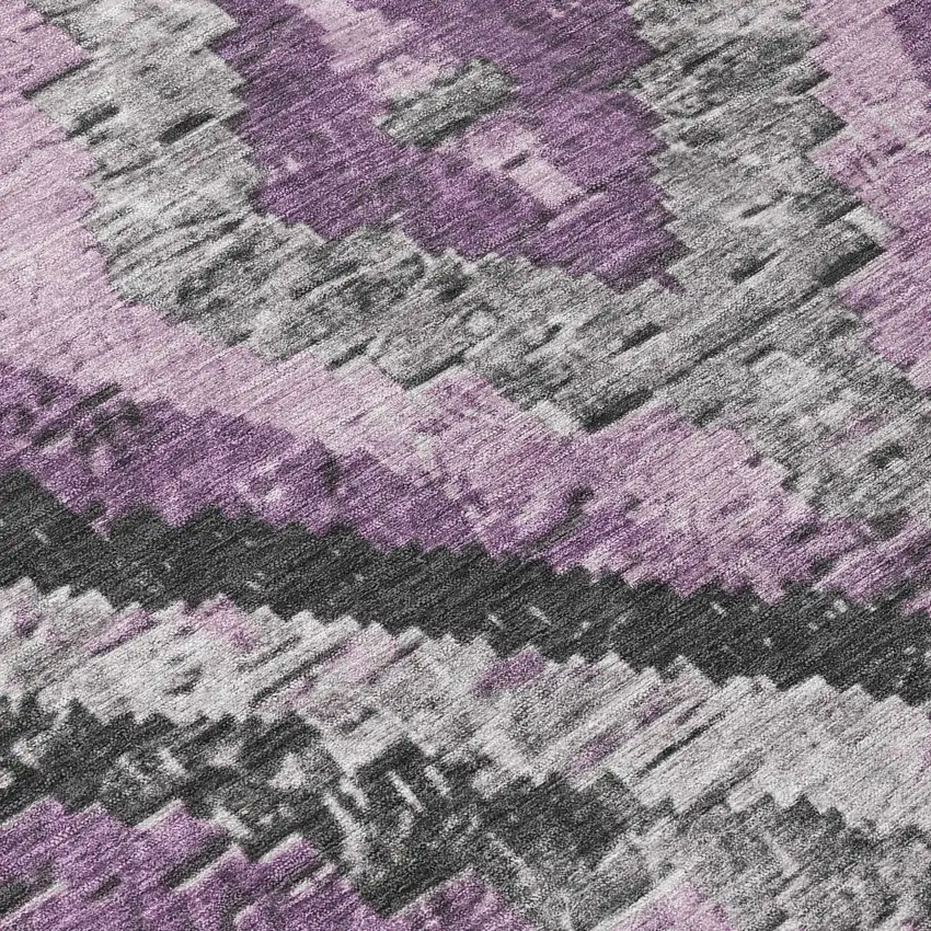 8' Lavender And Gray Round Aztec Washable Indoor Outdoor Area Rug Photo 9