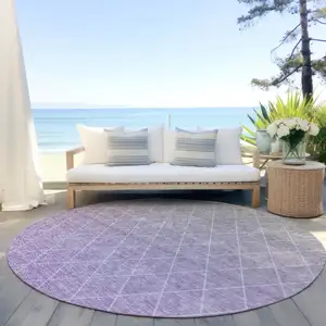 Photo of 8' Lavender And Gray Round Geometric Washable Indoor Outdoor Area Rug