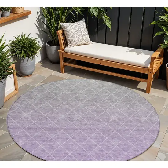 8' Lavender And Gray Round Geometric Washable Indoor Outdoor Area Rug Photo 1
