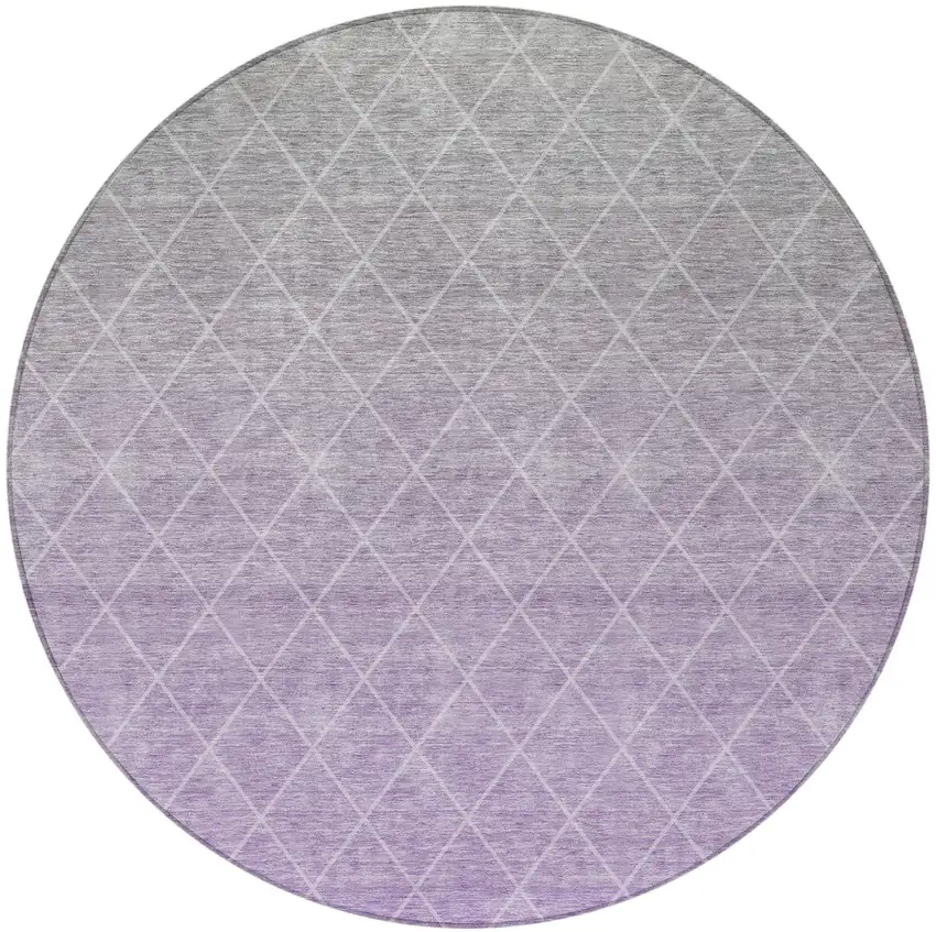 8' Lavender And Gray Round Geometric Washable Indoor Outdoor Area Rug Photo 5