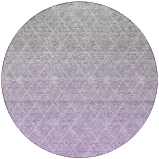 8' Lavender And Gray Round Geometric Washable Indoor Outdoor Area Rug Photo 5