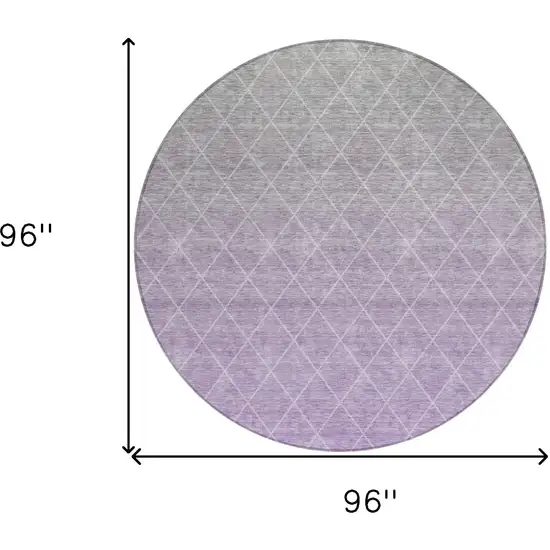 8' Lavender And Gray Round Geometric Washable Indoor Outdoor Area Rug Photo 3