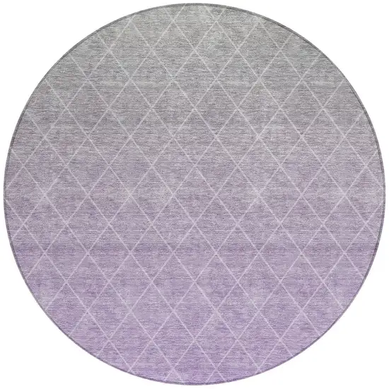 8' Lavender And Gray Round Geometric Washable Indoor Outdoor Area Rug Photo 4