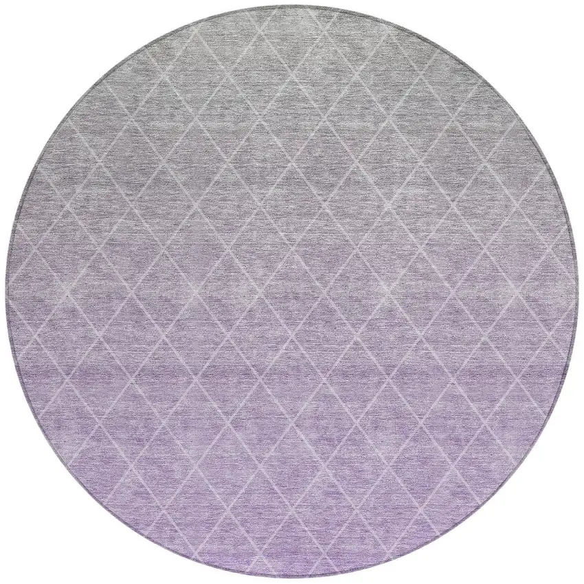 8' Lavender And Gray Round Geometric Washable Indoor Outdoor Area Rug Photo 4