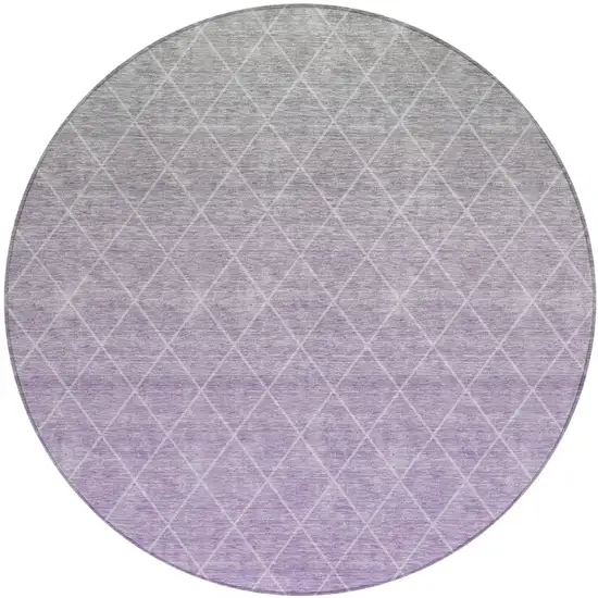 8' Lavender And Gray Round Geometric Washable Indoor Outdoor Area Rug Photo 2