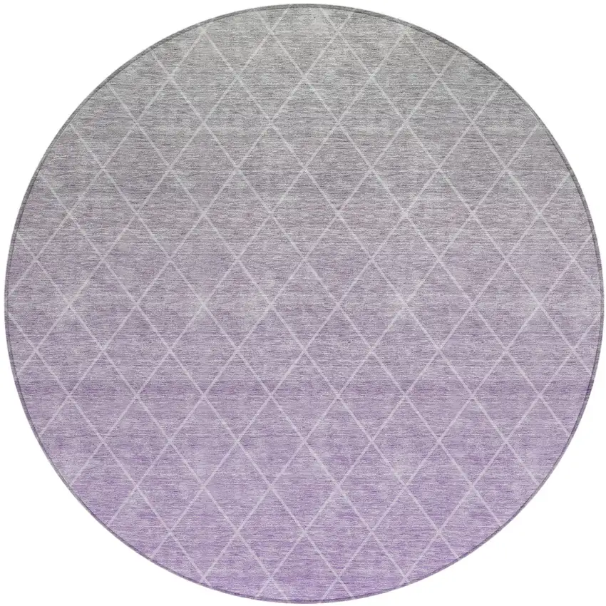 8' Lavender And Gray Round Geometric Washable Indoor Outdoor Area Rug Photo 2