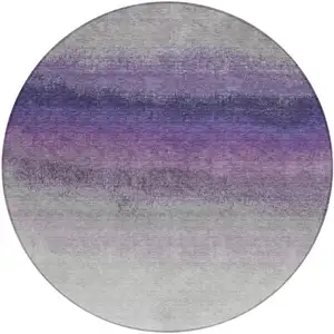 Photo of 8' Lavender And Gray Round Ombre Washable Indoor Outdoor Area Rug