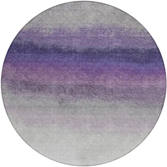 8' Lavender And Gray Round Ombre Washable Indoor Outdoor Area Rug Photo 1