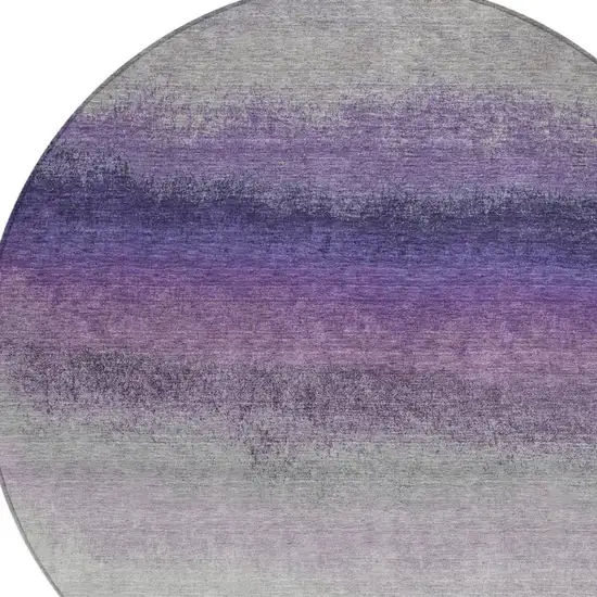 8' Lavender And Gray Round Ombre Washable Indoor Outdoor Area Rug Photo 4