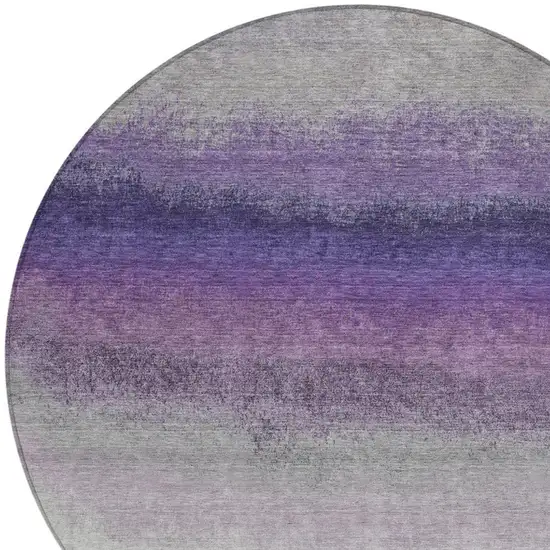 8' Lavender And Gray Round Ombre Washable Indoor Outdoor Area Rug Photo 8