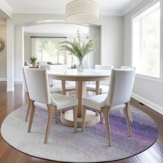 8' Lavender And Gray Round Ombre Washable Indoor Outdoor Area Rug Photo 6