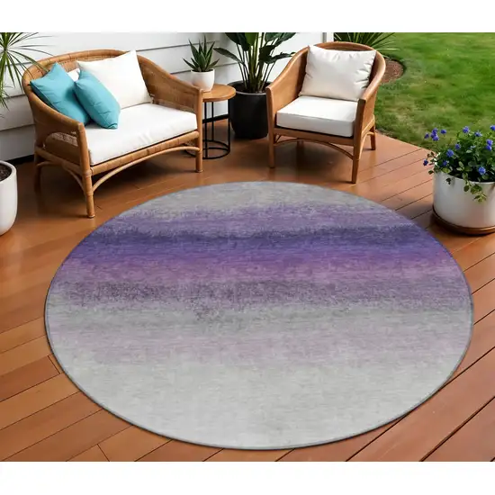 8' Lavender And Gray Round Ombre Washable Indoor Outdoor Area Rug Photo 2
