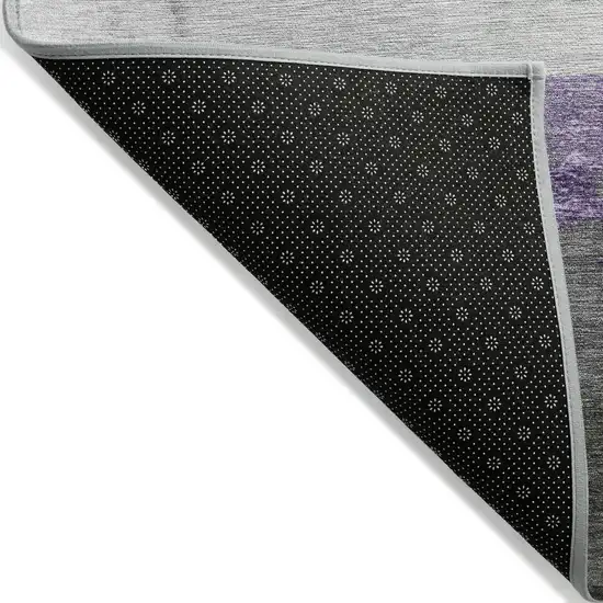 8' Lavender And Gray Round Striped Washable Indoor Outdoor Area Rug Photo 9