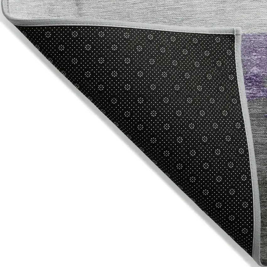 8' Lavender And Gray Round Striped Washable Indoor Outdoor Area Rug Photo 9