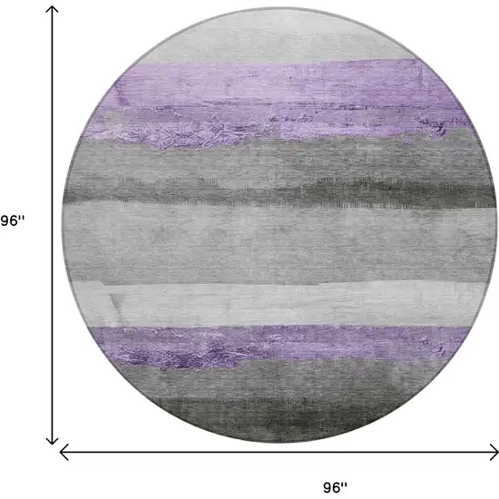 8' Lavender And Gray Round Striped Washable Indoor Outdoor Area Rug Photo 9