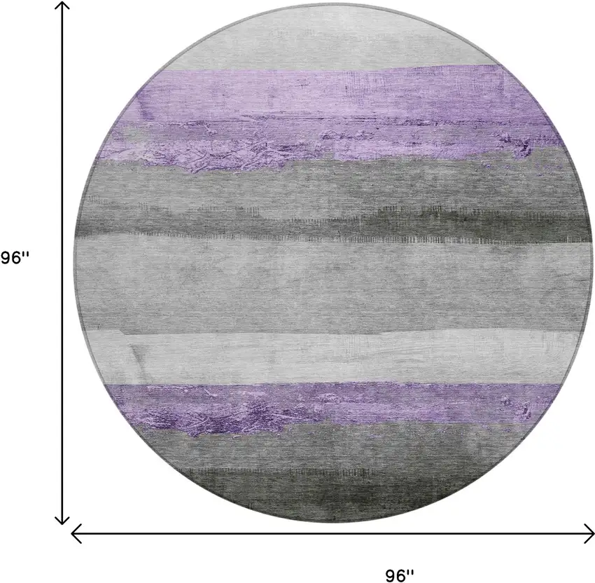 8' Lavender And Gray Round Striped Washable Indoor Outdoor Area Rug Photo 9
