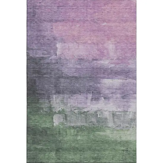 8' Lavender And Green Abstract Washable Area Rug With UV Protection Photo 1