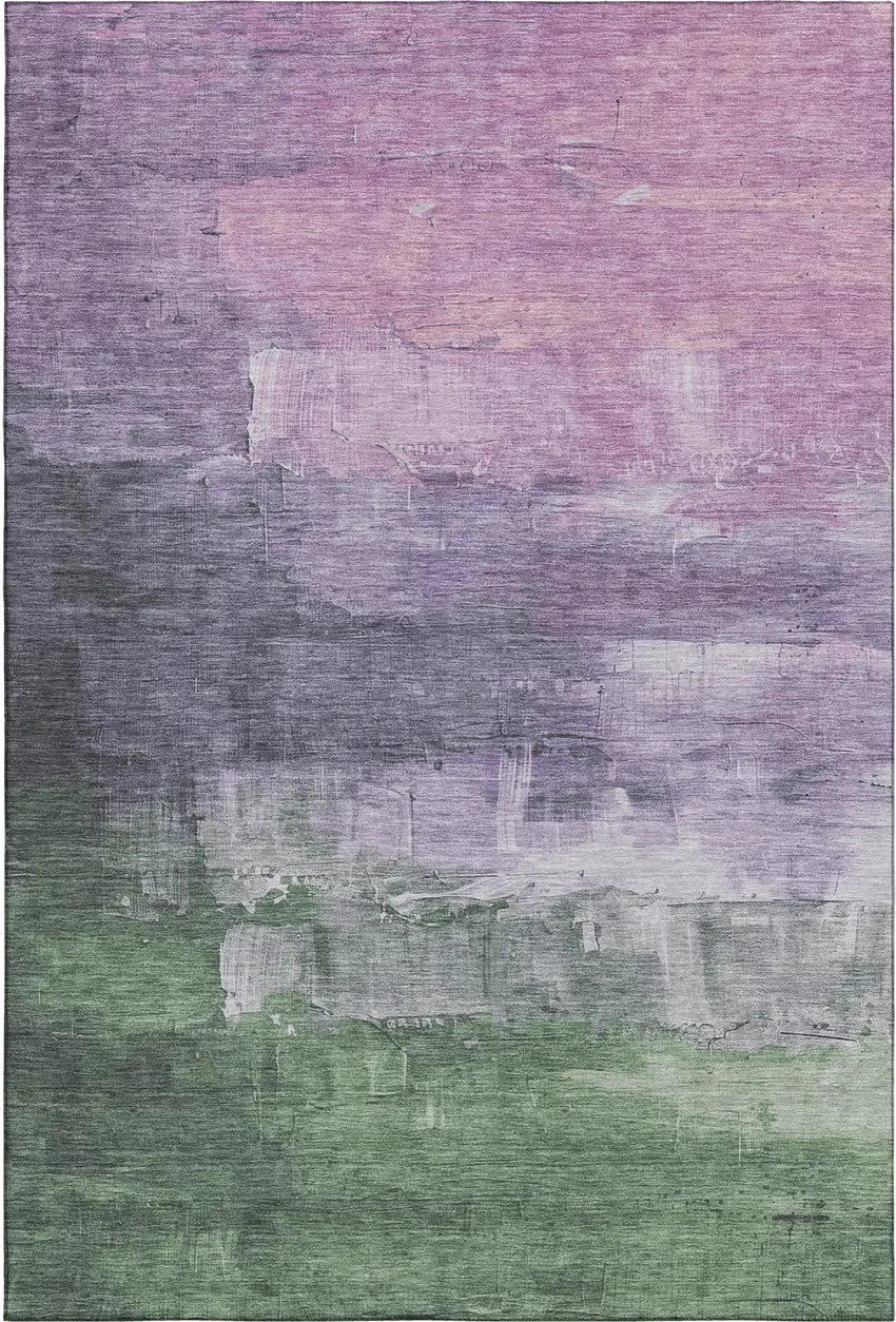 8' Lavender And Green Abstract Washable Area Rug With UV Protection Photo 1