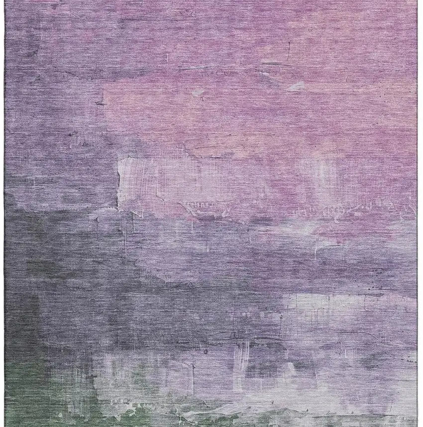 8' Lavender And Green Abstract Washable Area Rug With UV Protection Photo 3