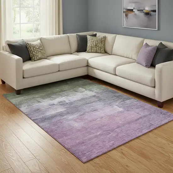 8' Lavender And Green Abstract Washable Area Rug With UV Protection Photo 2