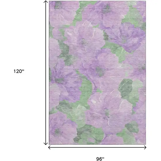 8' Lavender And Green Floral Washable Area Rug With UV Protection Photo 7
