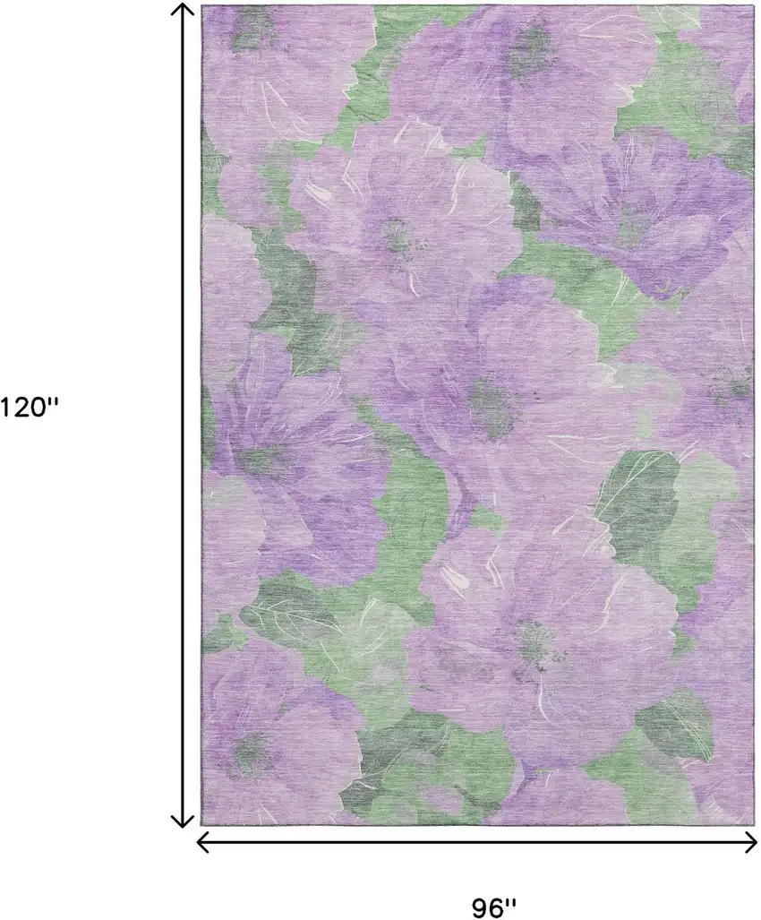 8' Lavender And Green Floral Washable Area Rug With UV Protection Photo 7