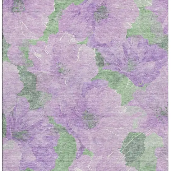 8' Lavender And Green Floral Washable Area Rug With UV Protection Photo 3