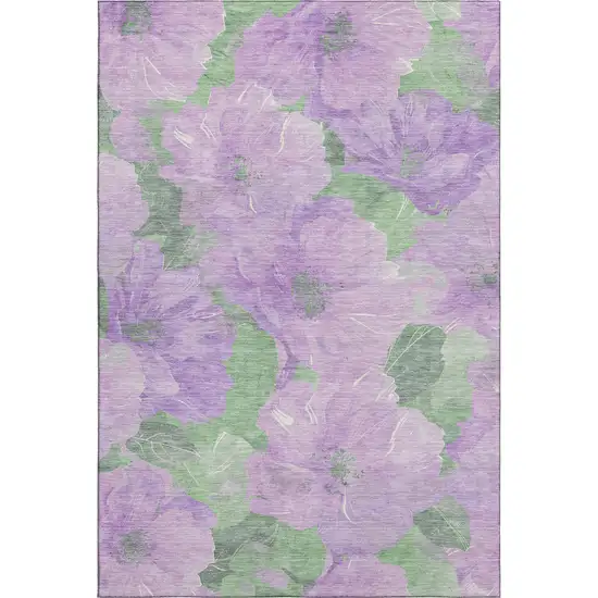 8' Lavender And Green Floral Washable Area Rug With UV Protection Photo 1