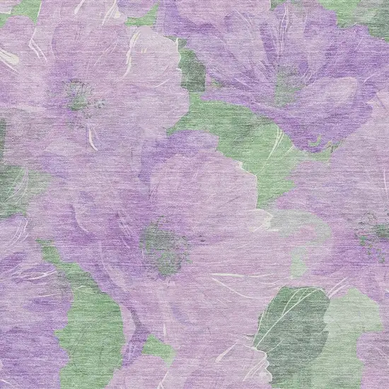 8' Lavender And Green Floral Washable Area Rug With UV Protection Photo 2