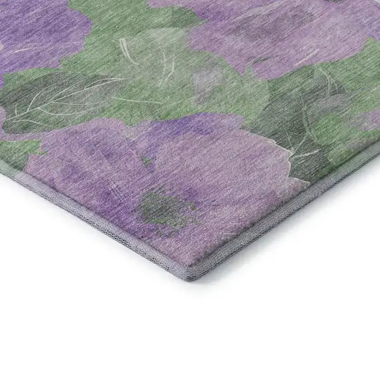 8' Lavender And Green Floral Washable Area Rug With UV Protection Photo 7
