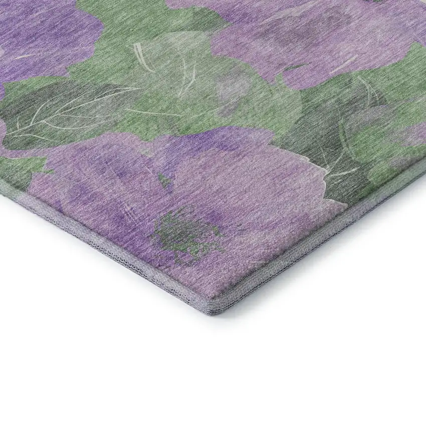 8' Lavender And Green Floral Washable Area Rug With UV Protection Photo 7