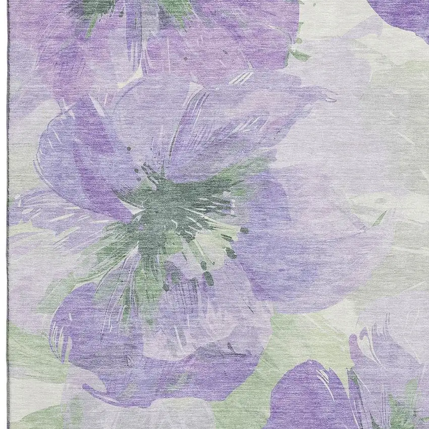 8' Lavender And Green Floral Washable Area Rug With UV Protection Photo 2