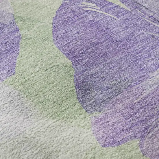 8' Lavender And Green Floral Washable Area Rug With UV Protection Photo 9