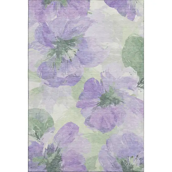 8' Lavender And Green Floral Washable Area Rug With UV Protection Photo 1
