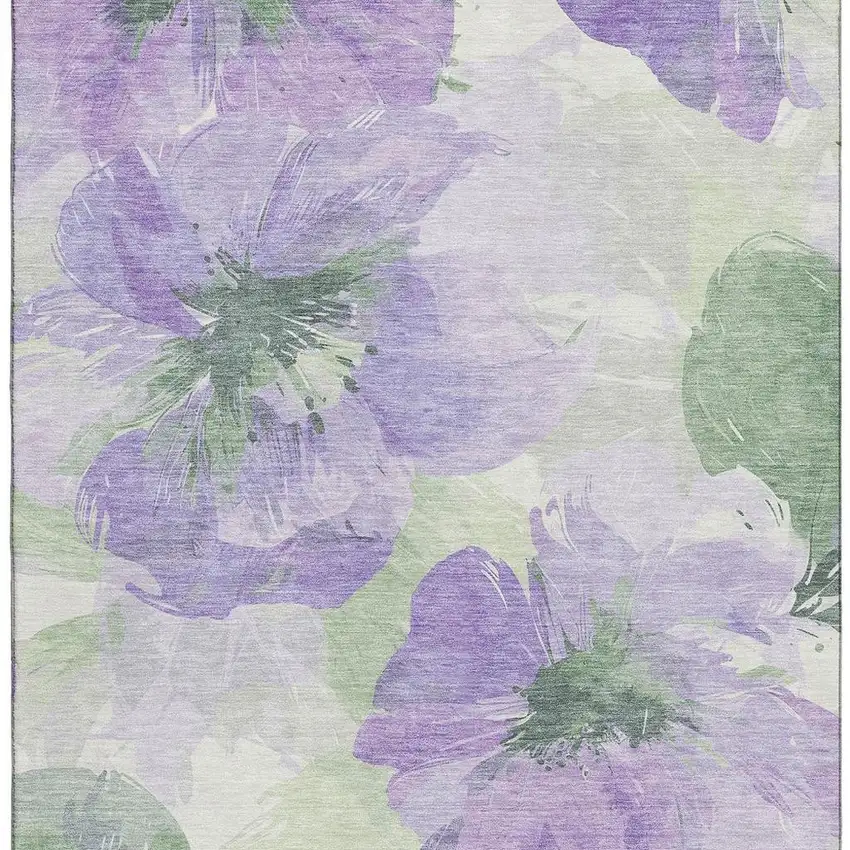 8' Lavender And Green Floral Washable Area Rug With UV Protection Photo 3