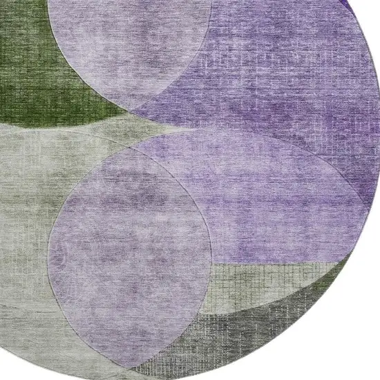 8' Lavender And Green Geometric Washable Round Rug With UV Protection Photo 2