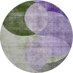 Photo of 8' Lavender And Green Geometric Washable Round Rug With UV Protection