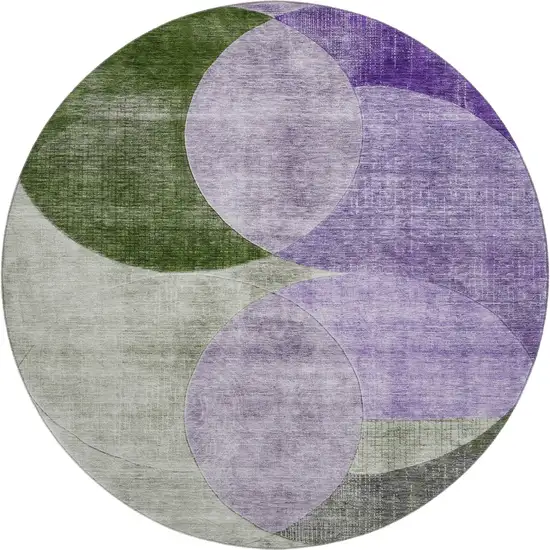 8' Lavender And Green Geometric Washable Round Rug With UV Protection Photo 1