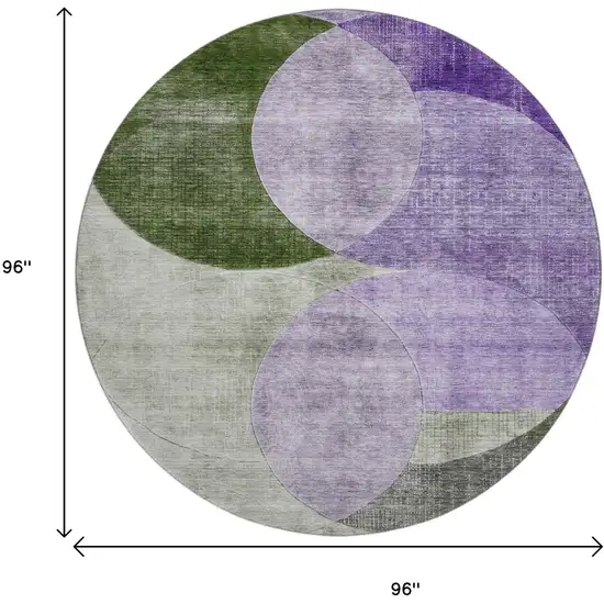 8' Lavender And Green Geometric Washable Round Rug With UV Protection Photo 9