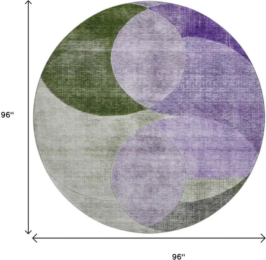 8' Lavender And Green Geometric Washable Round Rug With UV Protection Photo 9