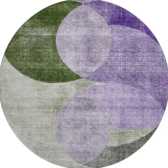 8' Lavender And Green Geometric Washable Round Rug With UV Protection Photo 3