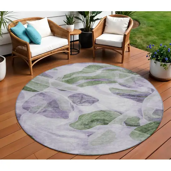 8' Lavender And Green Round Abstract Washable Indoor Outdoor Area Rug Photo 2