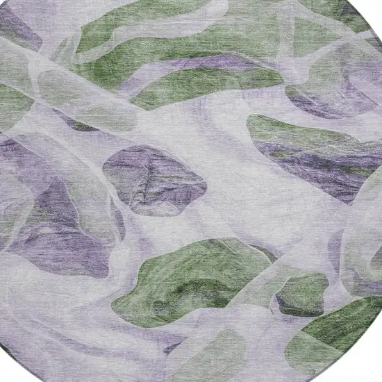 8' Lavender And Green Round Abstract Washable Indoor Outdoor Area Rug Photo 8